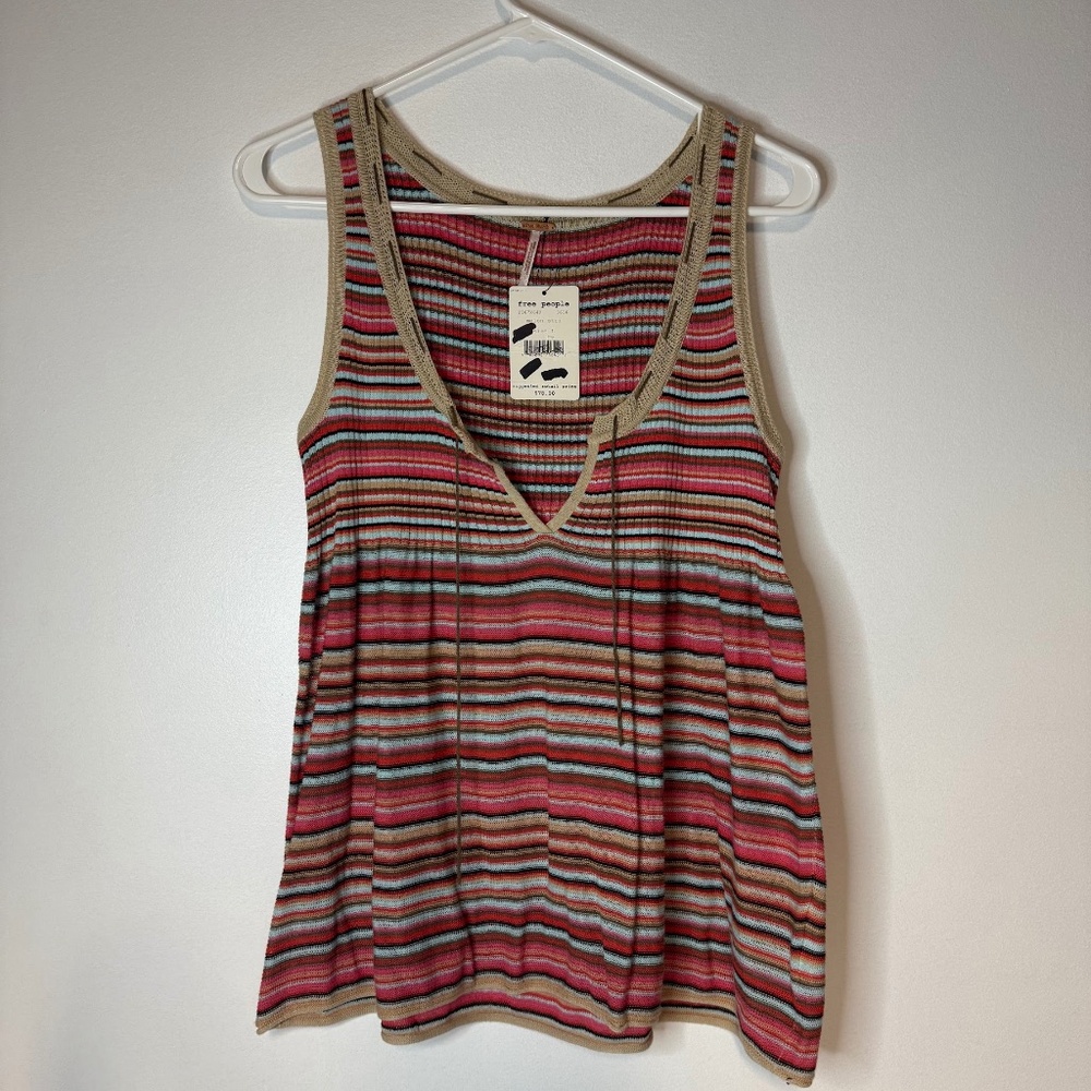 NWT Free People Striped Knit Sleeveless Tank Top Sweater Fall Boho Festival